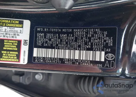 2017 Toyota Corolla Se z USA, uszkodzony, nr VIN 2T1BURHEXHC784903